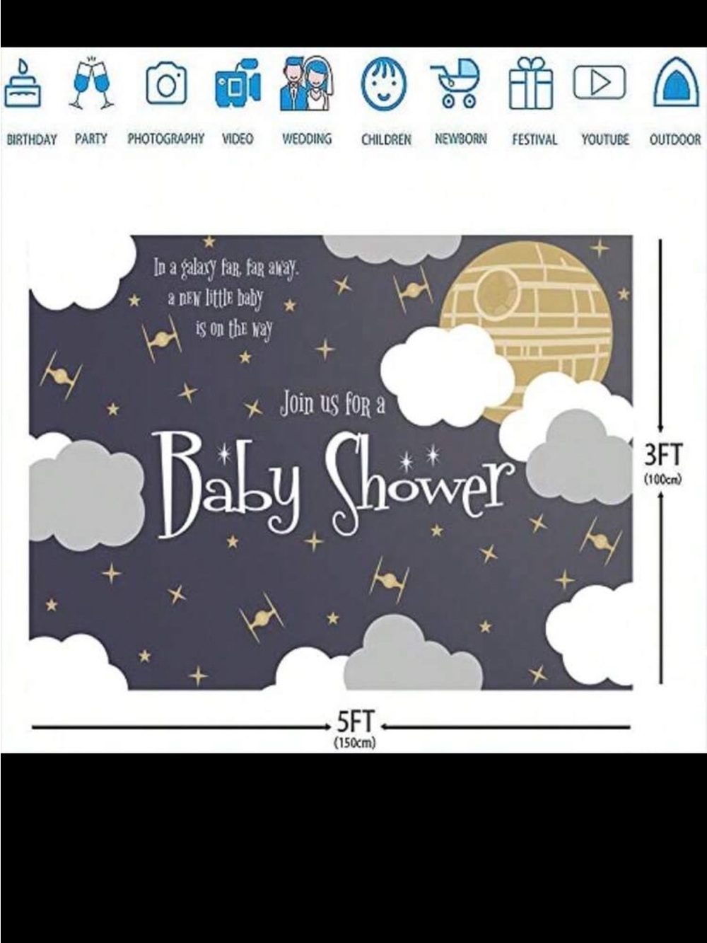 Galaxy Baby Shower Backdrop - Navy, Gold & Gray